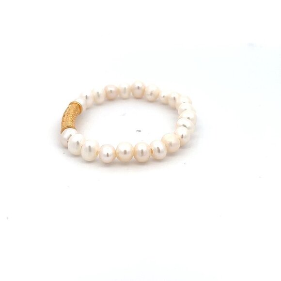 18K Gold Tube Lucky Charm Bracelet Gemstones June Birthstones Pearl 6mm - Picture 3 of 5